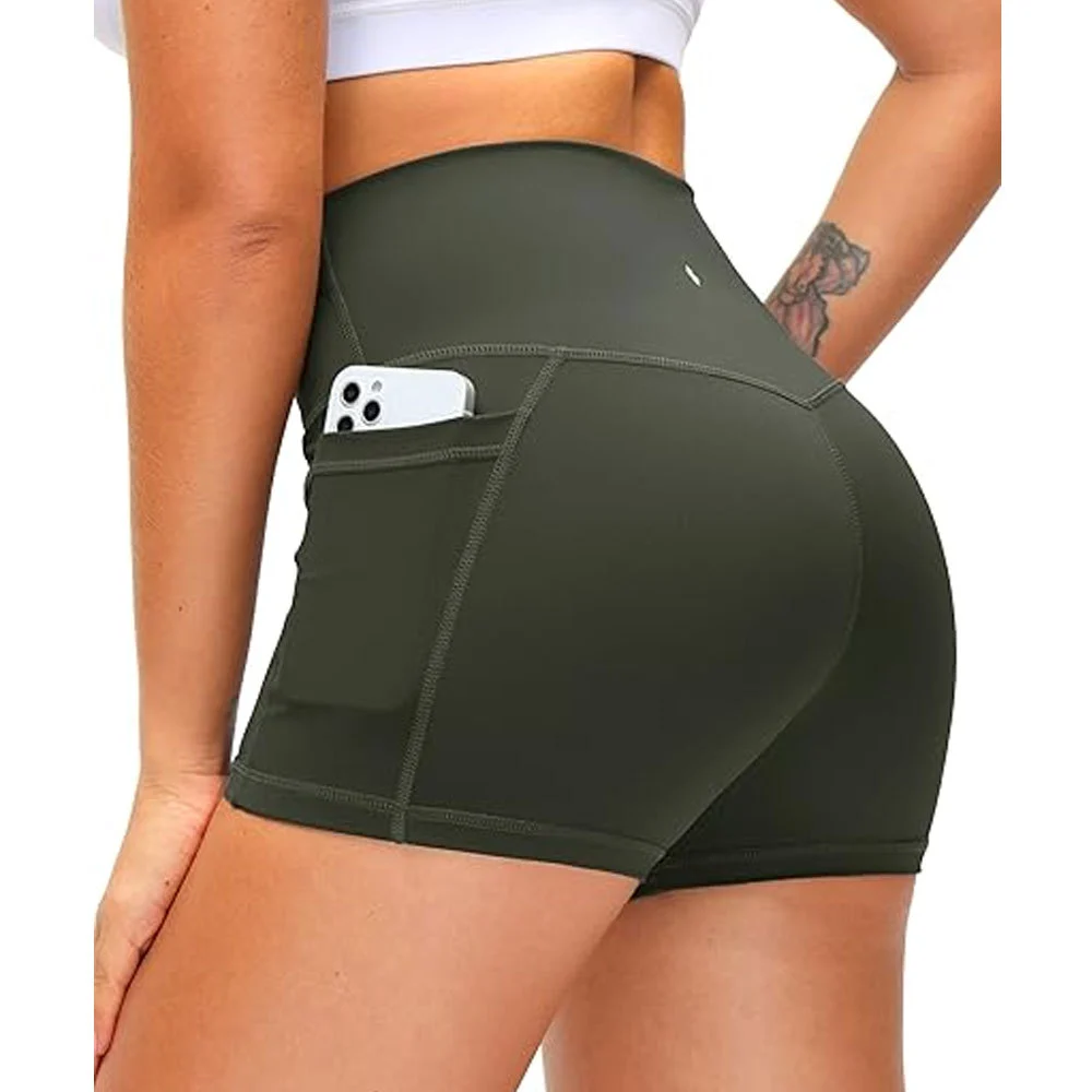 Women's High Waist Mid Waist Yoga Shorts with Side Pockets Tummy Control Running Gym Workout Biker Leggings