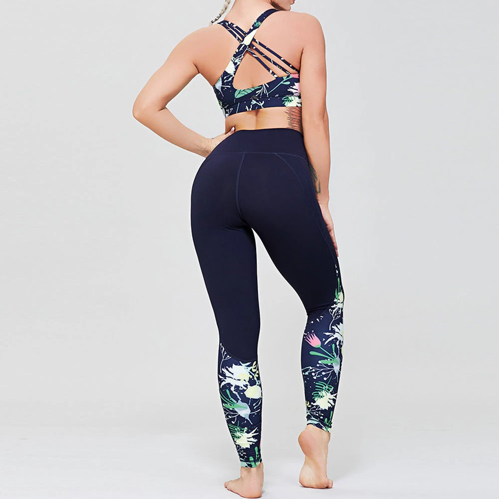 OEM Wholesale Women's Floral Print Yoga Leggings High Waist Full Length Elastic Waist Four-Way Stretch Activewear Pants