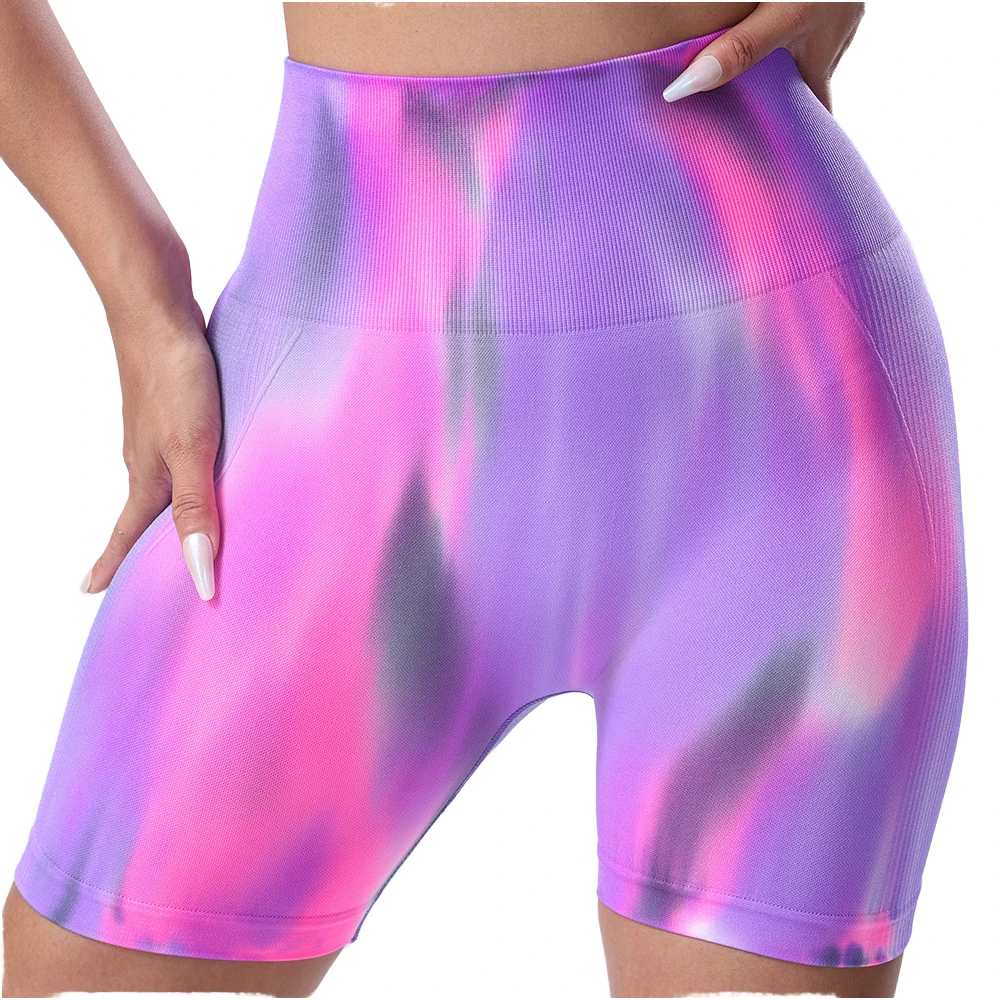 Women's High Waist Gradient Yoga Pants with Aurora Design Butt Lifting Tummy Control Moisture Wicking Seamless Sports Shorts