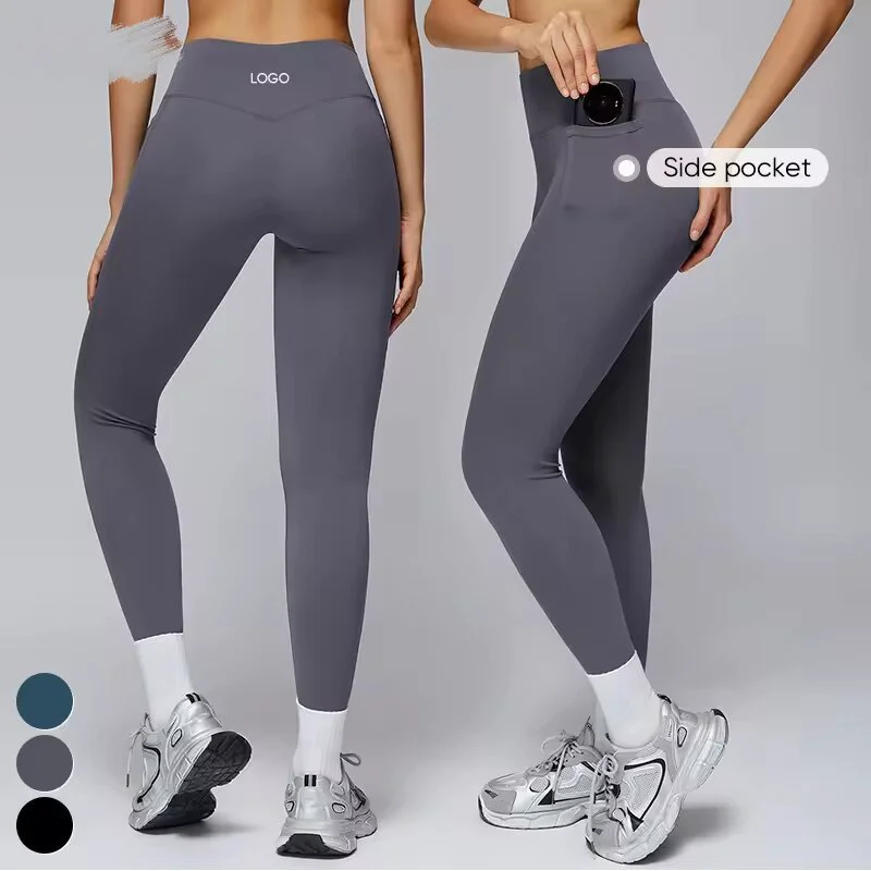 2026 Breathable Tummy Control No Front Seam Tight Fitness Sports Leggings Side Pocket High Waist Yoga Leggings for Women
