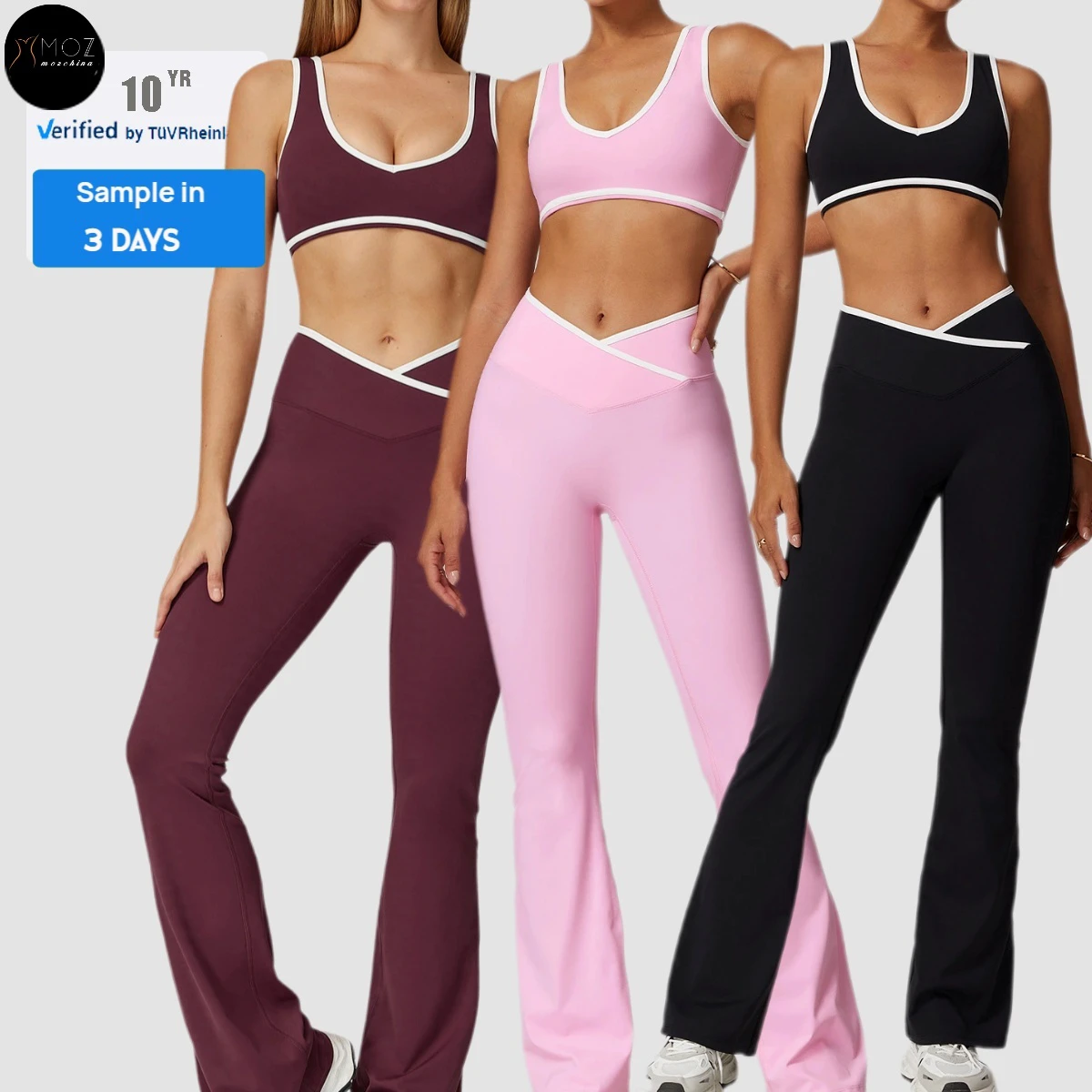 High Waist 2-piece Yoga Set with Backless Sports Bra & Flared Pants Breathable Reversible Activewear for Yoga Gym & Pilates