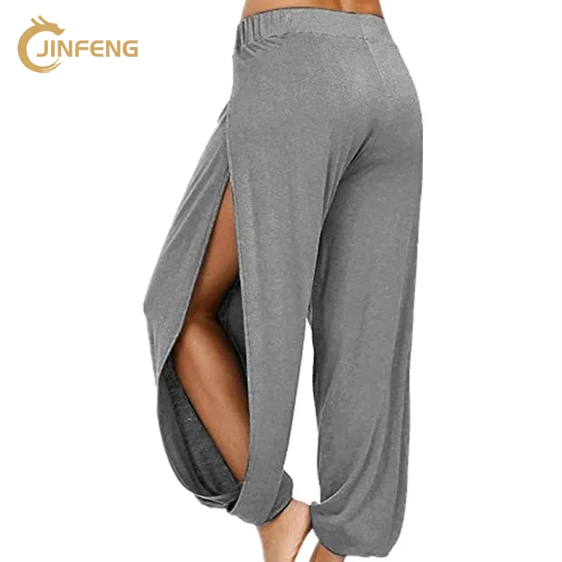 Women's Yoga Pants High Slit Casual Loose Fit Quick Dry Breathable Anti-Static Solid Polyester Modal Elastic Waist Yoga Leggings