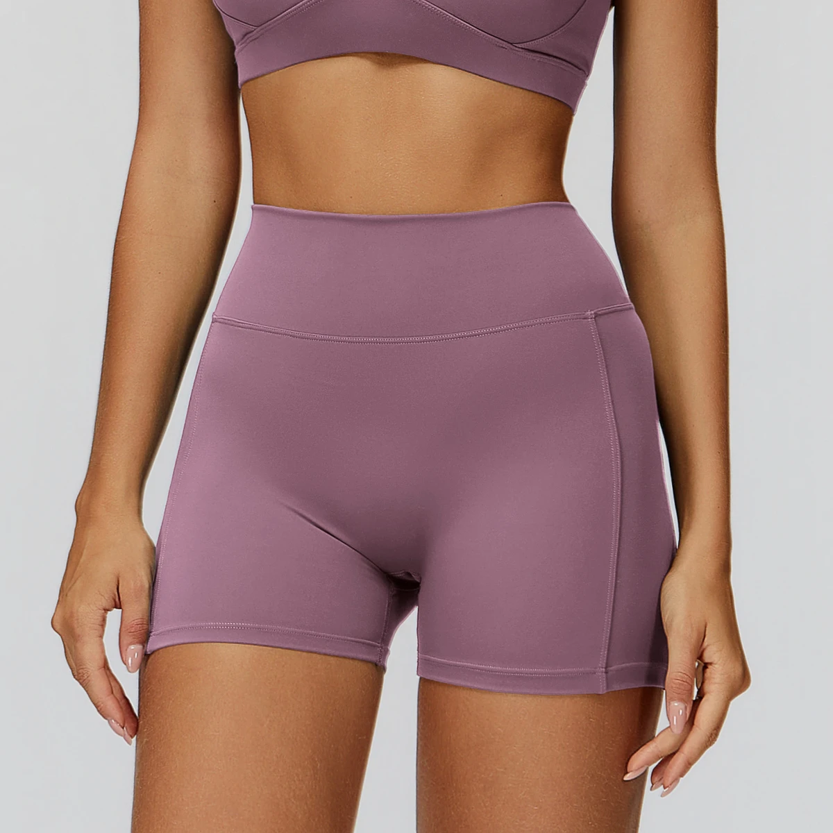 Women's Solid Sweat-Wicking Brushed Yoga Shorts High Waist Pleated Slimming Tight Women's Outdoor Running Sports Fitness