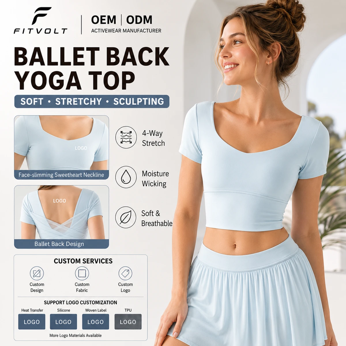 FITVOLT Lightweight Breathable Comfortable Built-in Bra Yoga Sports Tank Top Running Fitness Women's Ballet Mesh Back Pilates