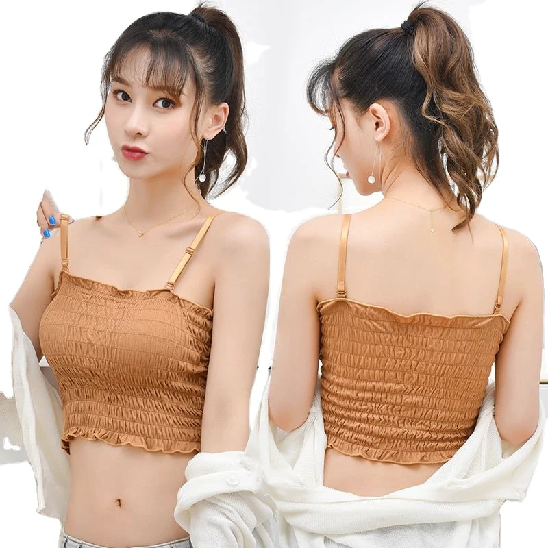 Suspender Vest Adjustable Boob Bra Vintage Pleated Tank Top Wrapped Chest Girl Seamless Camisole Bra