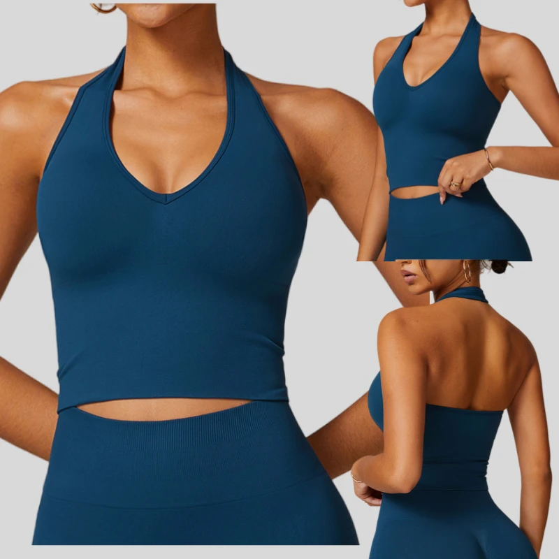 High Support Sports Bra for Women Summer Sexy Running Top Shockproof Beautiful Back Seamless Halter Neck Lightweight Breathable