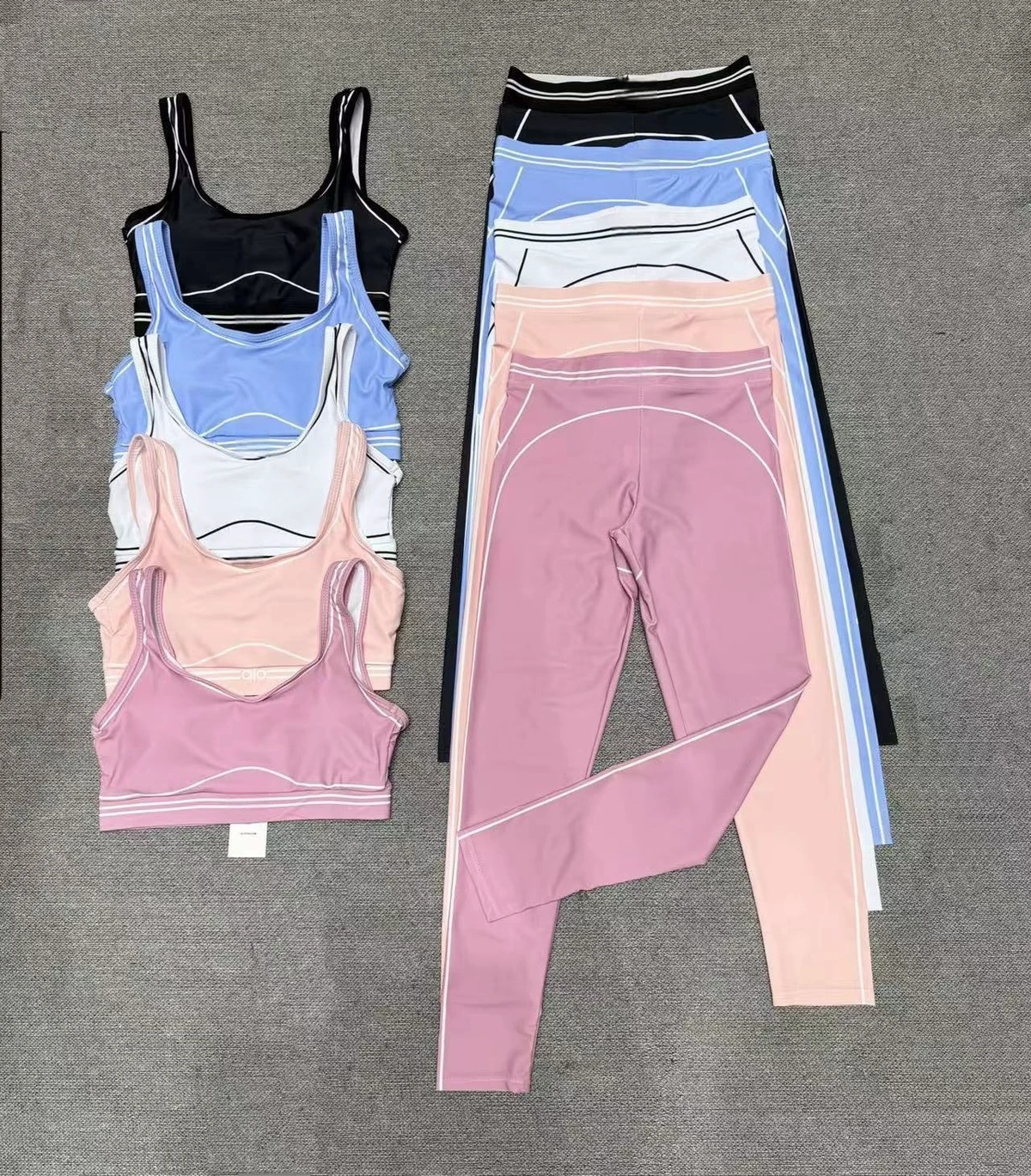 Al25 Summer Workout Yoga Set High-Waisted 2-Piece Ankle-Length for Seamless Wrinkle-Resistant Elastic Stripes