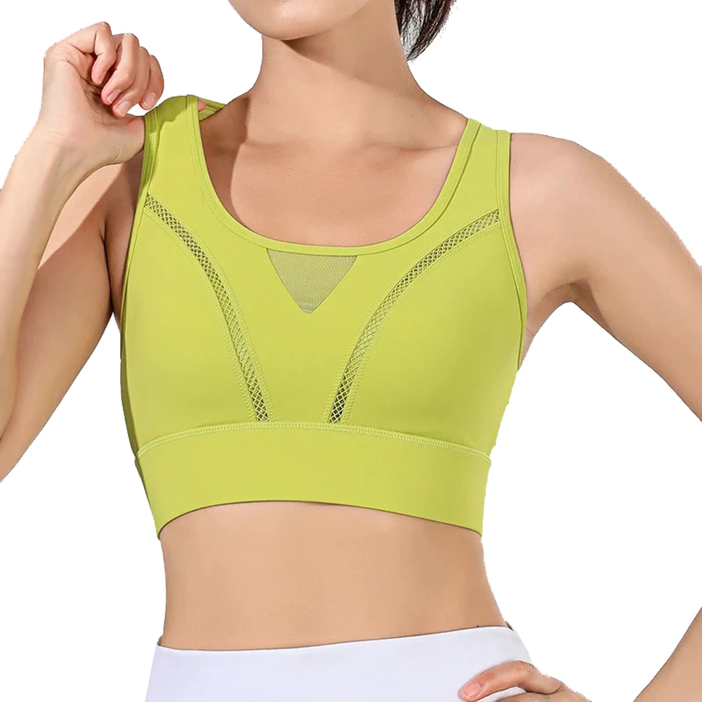Breathable Round Neck Sleeveless Customized logo Printing Fitness Gym Wear Women High Support Seamless Sports Bra in Multi Color