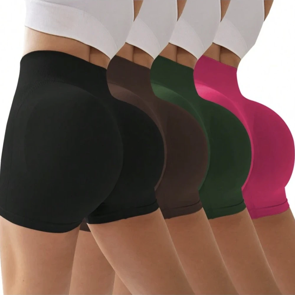 Women's XL High Waist Fitness Pants Peach Hip Seamless Knitted Yoga Shorts Tight-Fit Running Sports Shorts Elastic Waist Solid