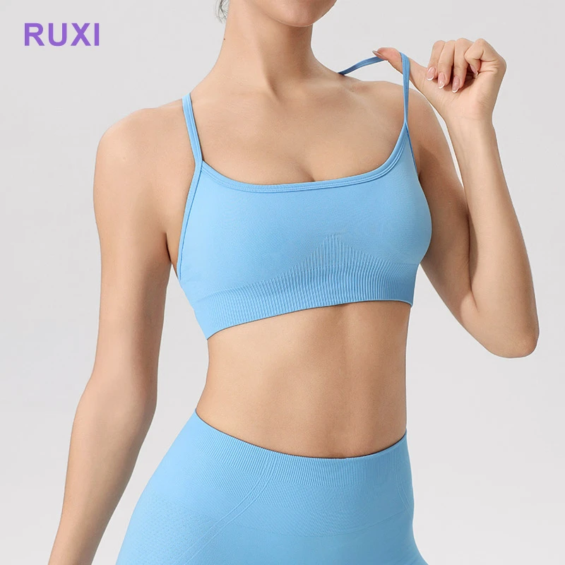 Women Open Back Strappy Sports Bra Pilates Sports Sexy Gym Bra Shock-proof Running Sling Cross Strap Yoga Bra