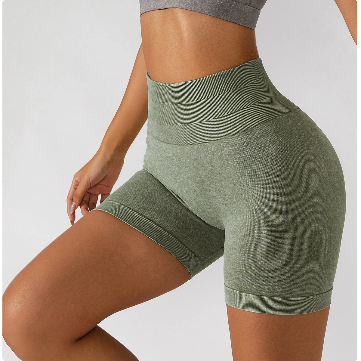 Women's Summer 2022 Acid Wash Seamless High Waist Gym Shorts Scrunch Butt Yoga Leggings Spandex/Nylon Moisture-Wicking Four-Way