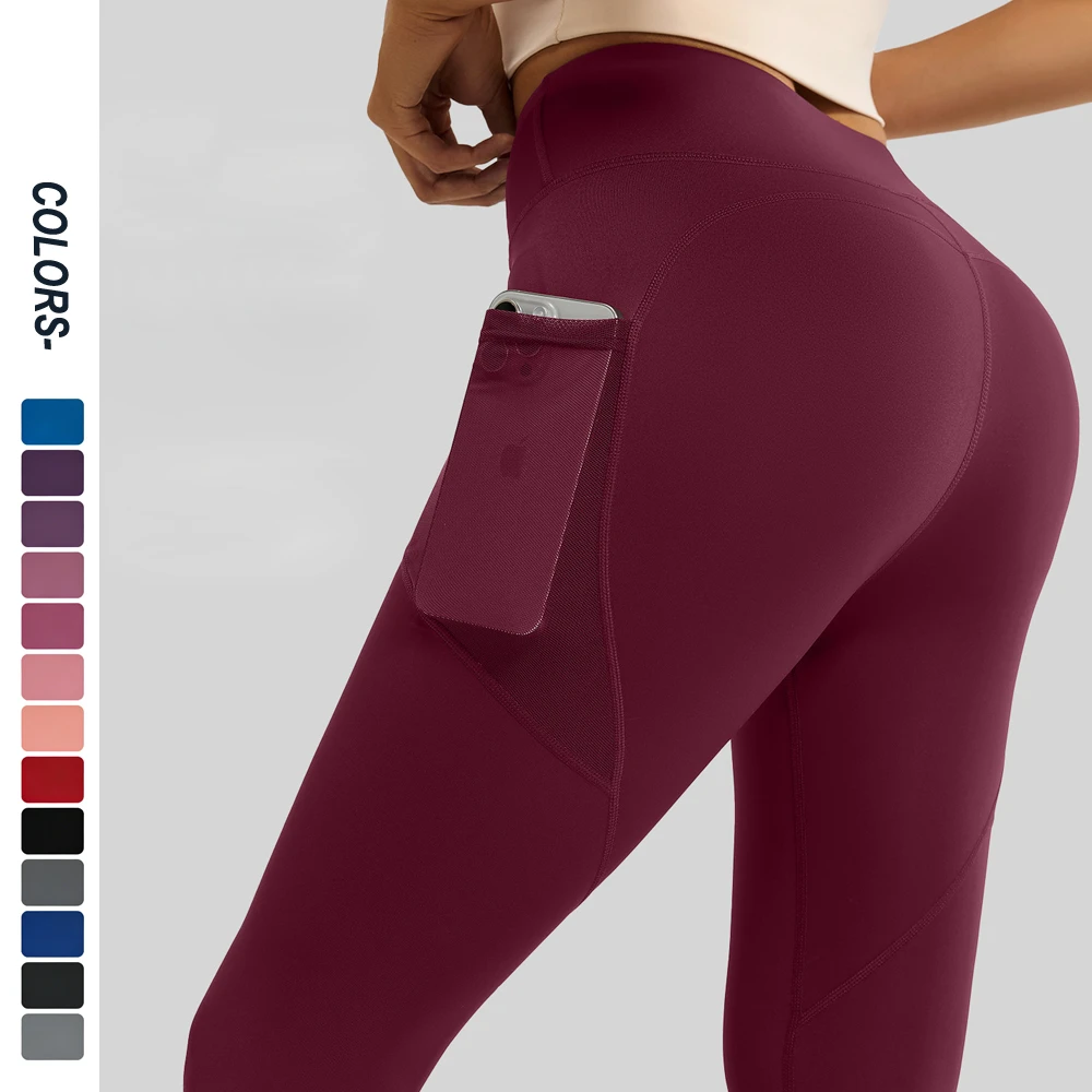 Women's High Waist Butt Lifting Yoga Leggings with Mesh Side Pocket Tummy Control Workout Pants for Gym Running