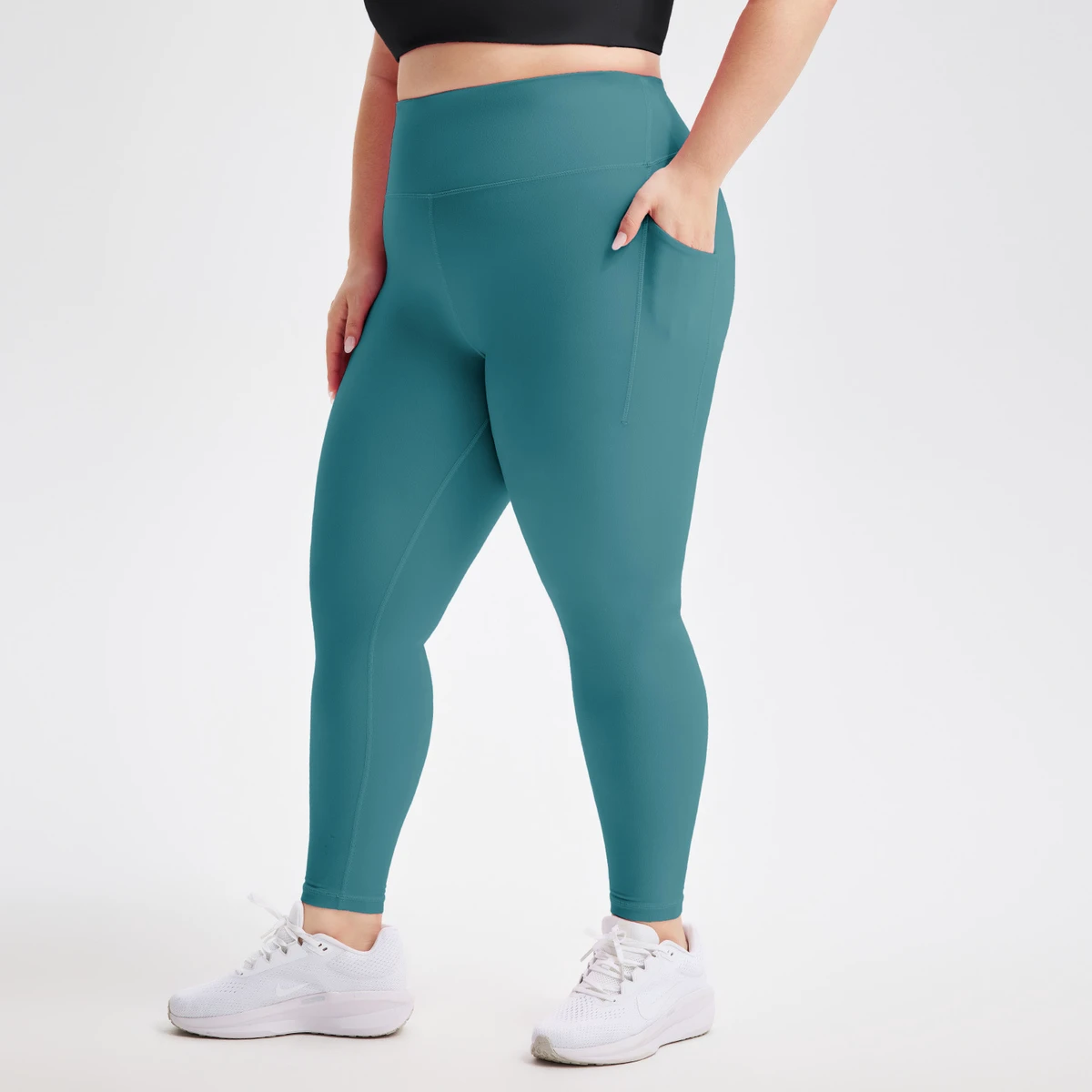 Women Plus Size High Waisted Leggings No See Through Tummy Control Cycling Workout Yoga Pants with Side Pockets