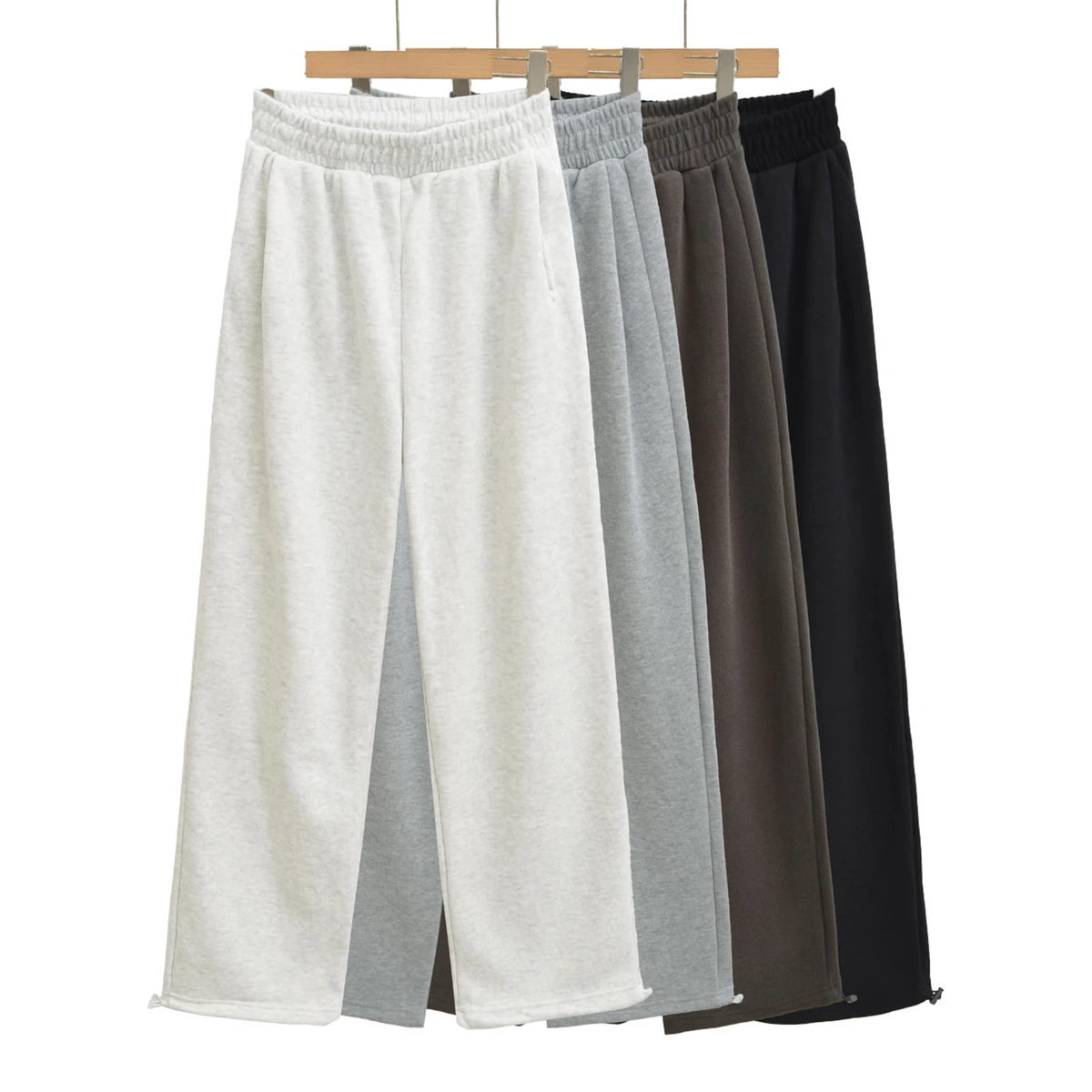 Custom Women's Cotton Fleece Lined High Waist Sweatpants Soft Elastic Waist Wide Leg Casual Joggers Yoga Pants with Pockets
