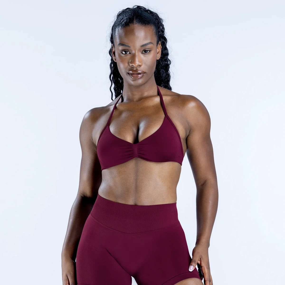 For High Elasticity Quick Dry Matte Nylon Yoga Halter Small Bra High Support Seamless Fitness Beautiful Back Sports Bra