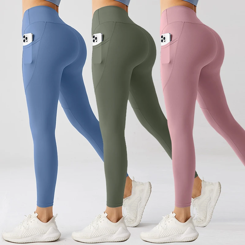 Women's Yoga Leggings High-Waist Tummy Control Quick Dry Features Custom Logo Workout Pants Pocket Leggings