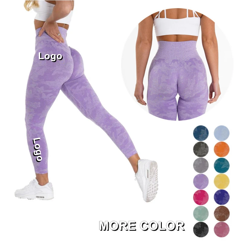 Wholesale Tummy Control Seamless High Waisted Yoga Camo Leggings Pants Scrunch Leggings