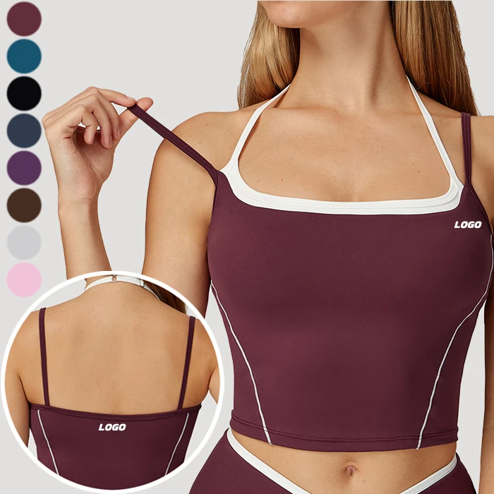 Custom Women's Yoga Sports Bra-Lightweight Adjustable Racerback Spandex High Support with Removable Pads Color Blscking