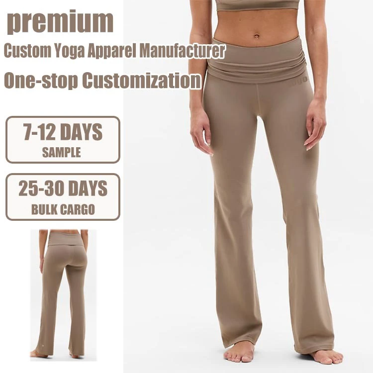 Custom Breathable Solid Four-Way Stretch Wide Leg High Waist Pleated Workout Gym Sports Yoga Pants Fitness Women Flared Leggings