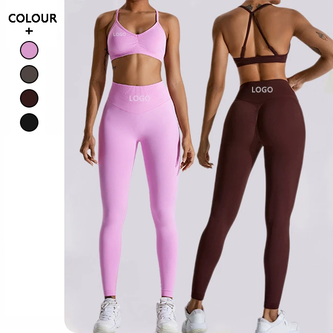 Adjustable Shoulder Strap Bra Seamless 2 Piece Sportswear Women Sports Set Fitness Yoga Workout Gym Slim Fit Sportswear Suits