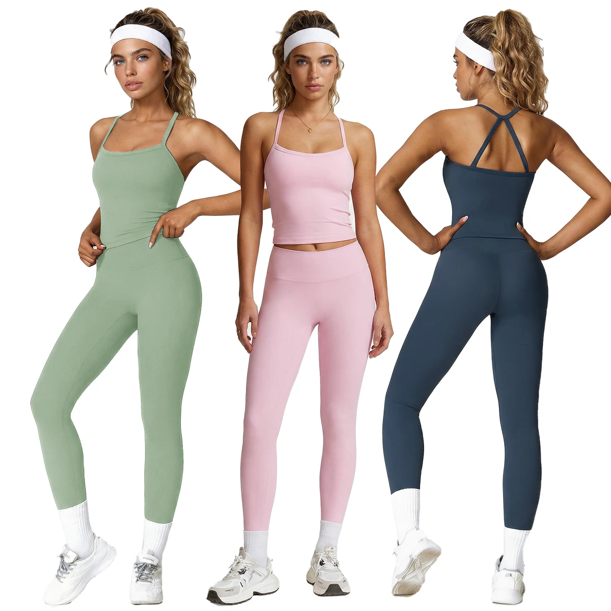 Wholesale Custom Two Piece Set Gym Halter Backless Yoga Bra and High Waist Leggings Sportswear Fitness Yoga Set for Women