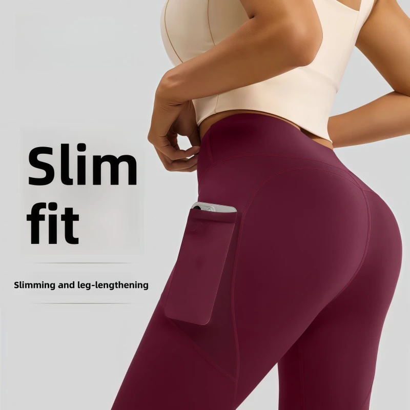 Solid Mesh Side Pocket Sports Fitness Pants Running Elastic High Waist Butt-Lifting Yoga Pants Women Tummy Control Thin