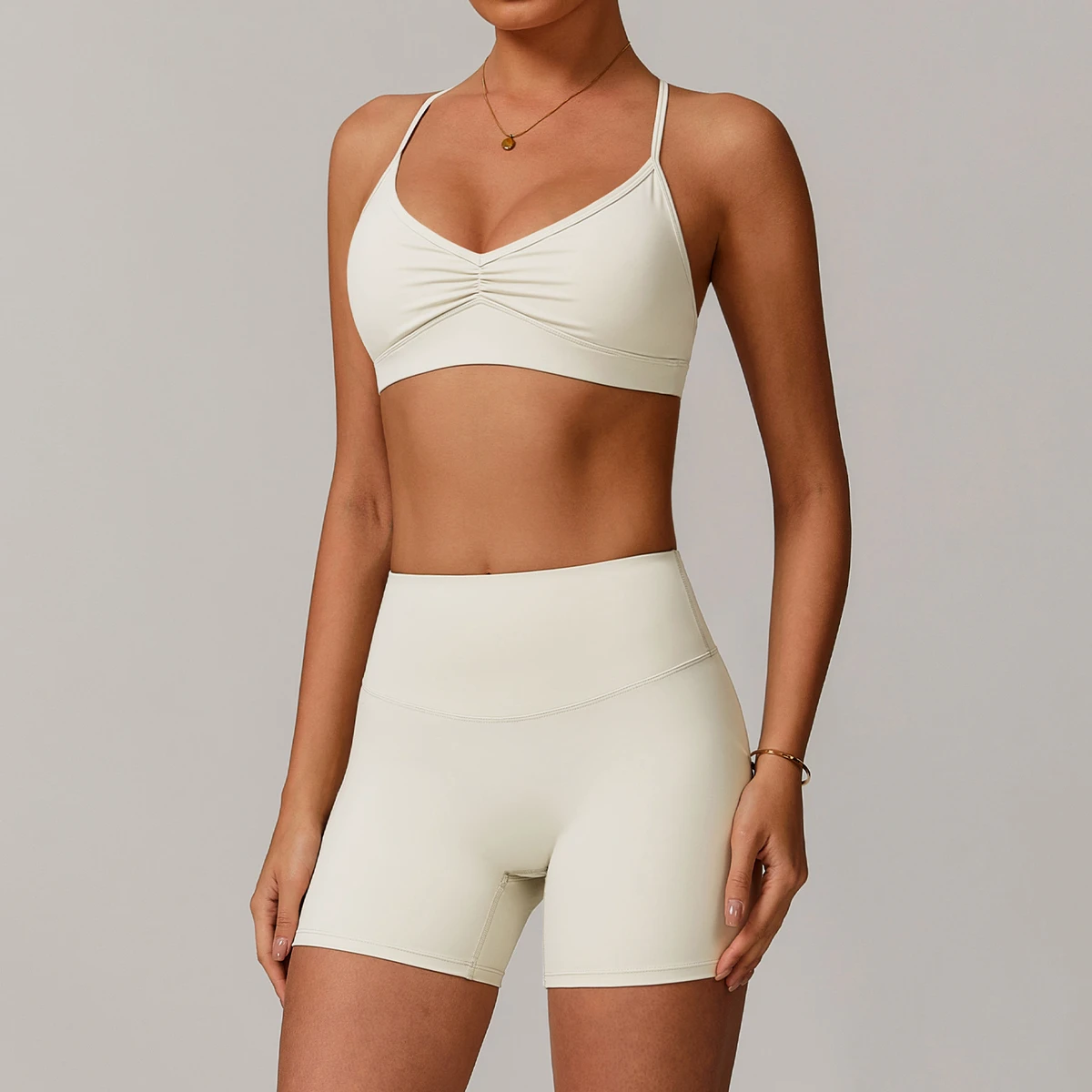Women's 2 Piece Workout Gym Set Sexy Thin Strap Padded Sports Bra High Waist Compression Yoga Gym Shorts Set
