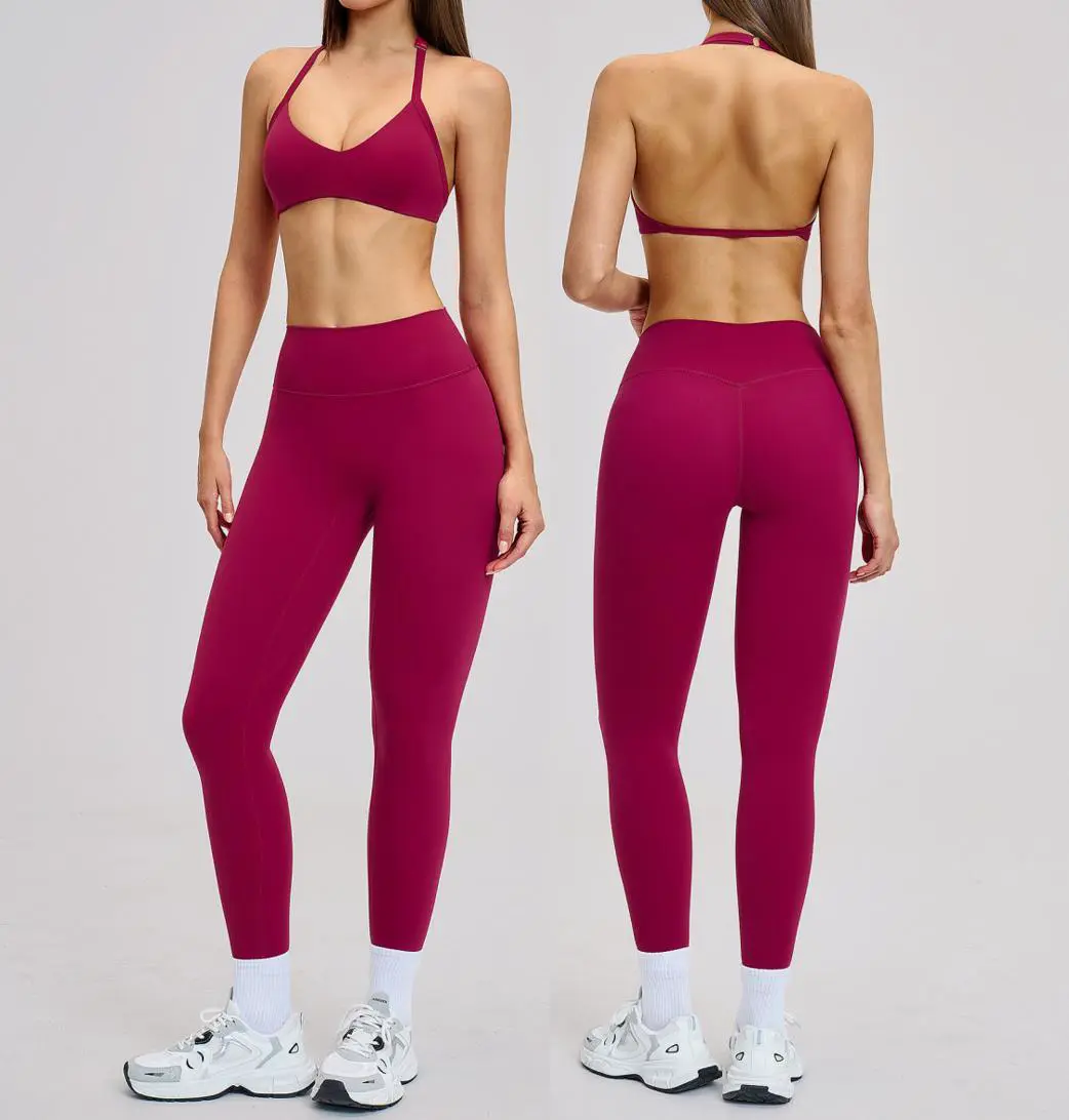 Ladies 2 Pieces Workout Gym Wear Suit Sexy Backless Padded Bra & High Waist Legging Fitness Yoga Clothes Set