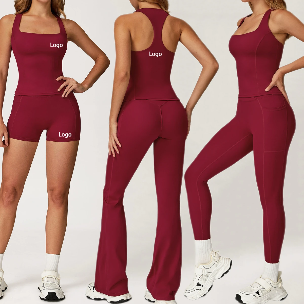 Hot Sale Racerback Sports Bra Set Quick Dry High Stretch Nude Feel Fitness Sportswear Active Workout Yoga Set Custom Logo