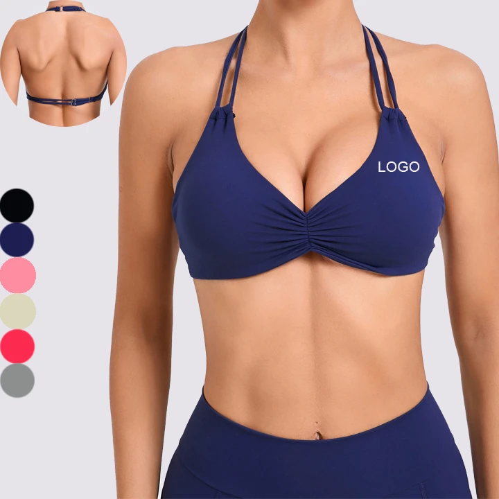 Wholesale Thin Shoulder Halter Twist One -Piece Pads Push up Backless Adjustable Fitness Yoga Sport Bra