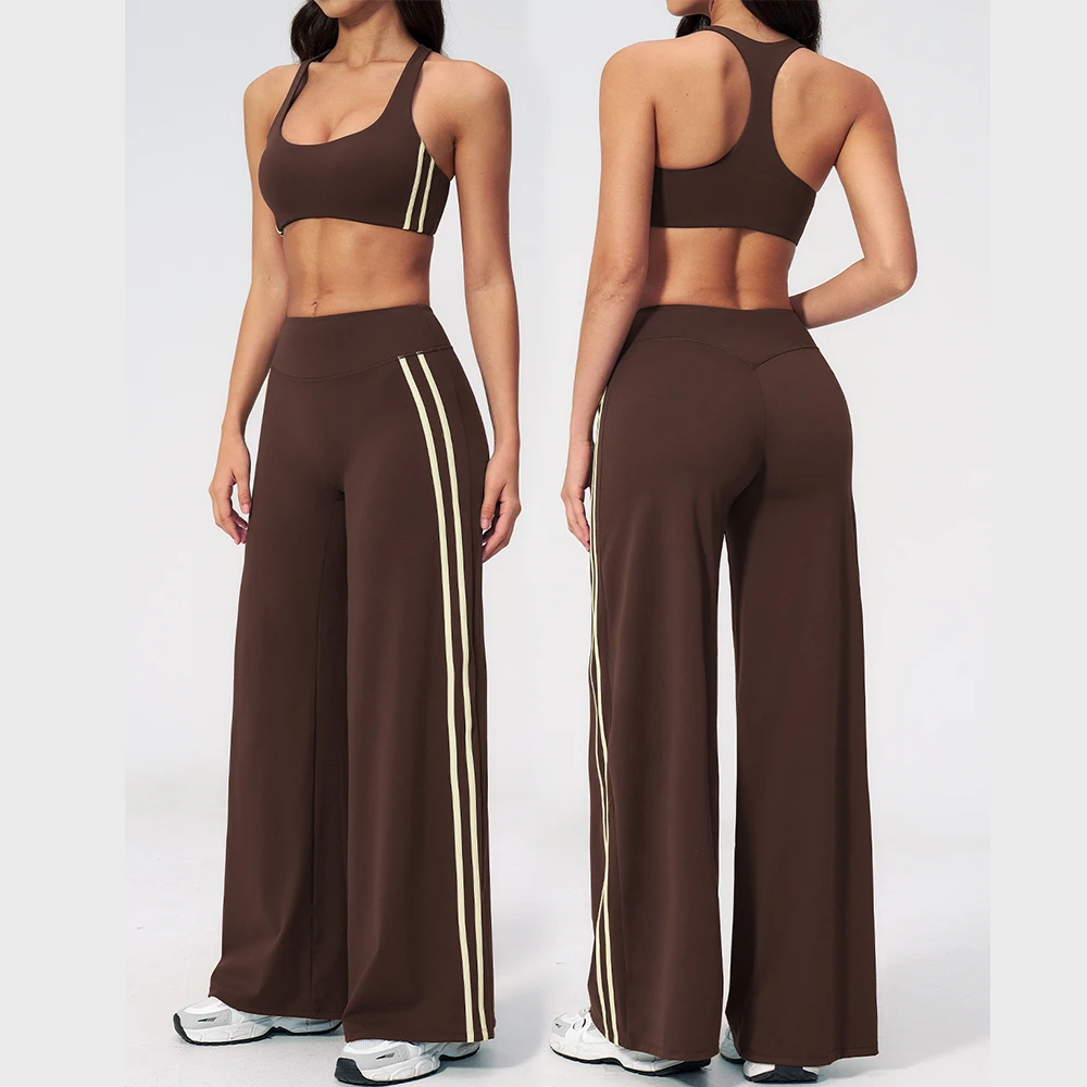 Custom Logo Naked Feel Yoga Set | Sexy Backless Sports Bra & Wide Leg Pants Suit | Stitched 2 Piece Gym Workout Outfits Factory