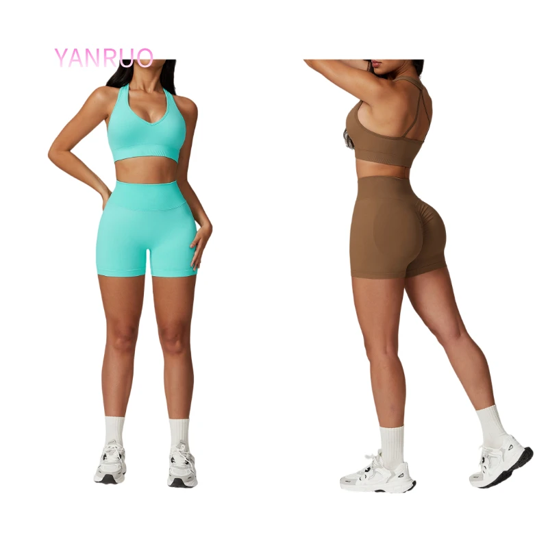 Women's High Yoga Shorts Seamless Butt Lifting Fitness Pants Tummy Control Solid Summer Outdoor Running Sports Shorts Model