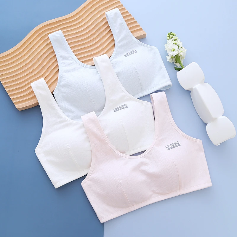 Wholesale Women Teen Girls Thin Cotton Breathable Sports Bra Wire Free Push up Running A-Cup Bra Solid