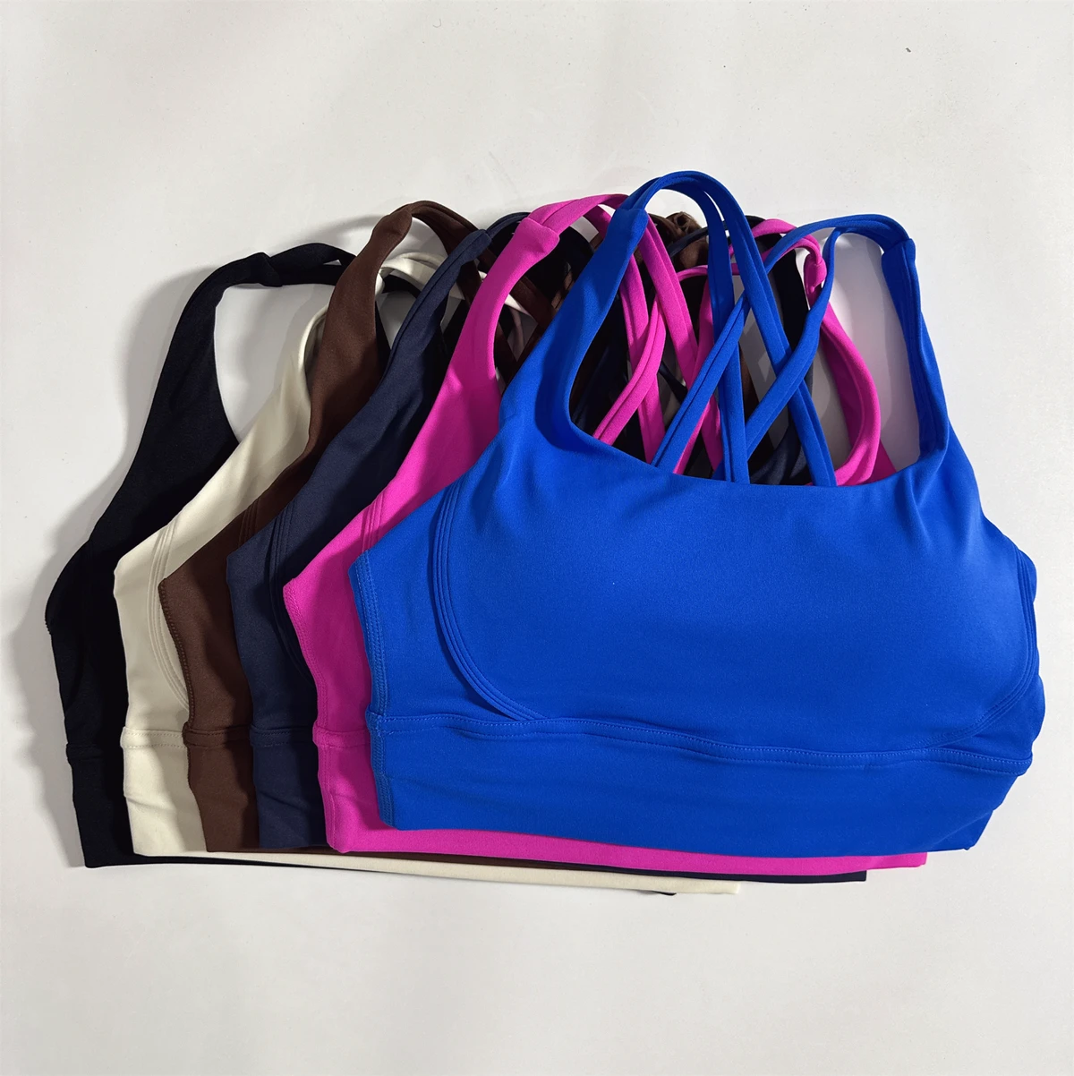 Custom Logo Solid Color Comprehensive Training Top Shockproof Support Chest Pad Strapless Cross Back Women Fitness Sports Bra