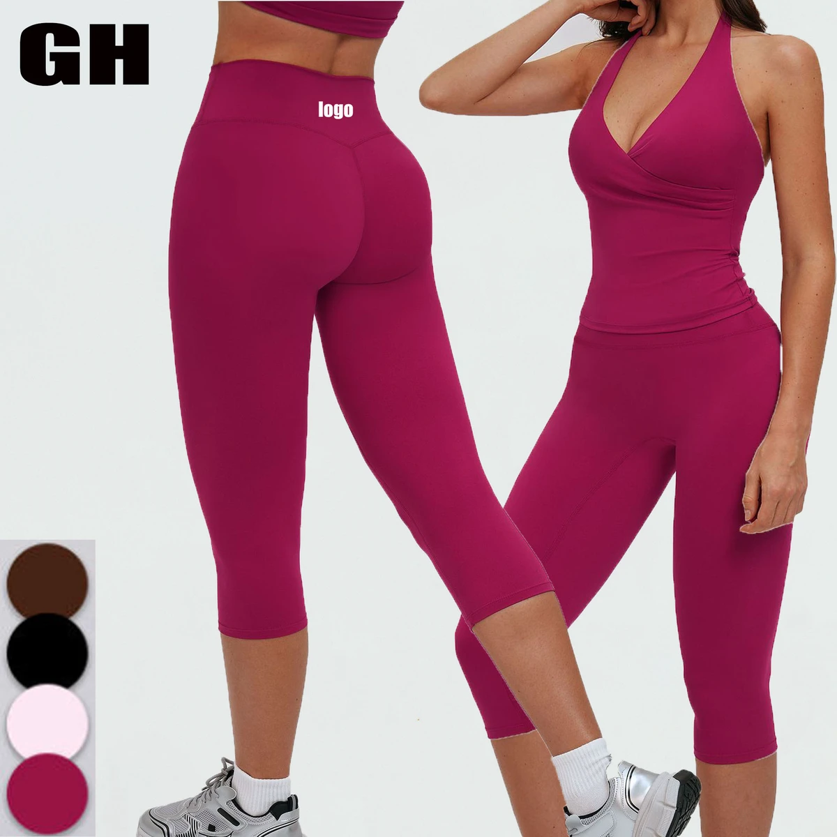 GH Ladies Naked Feeling Active Cropped Pants Solid Soft Breathable Tights High Waist Tummy Control Capri Yoga Leggings for Women