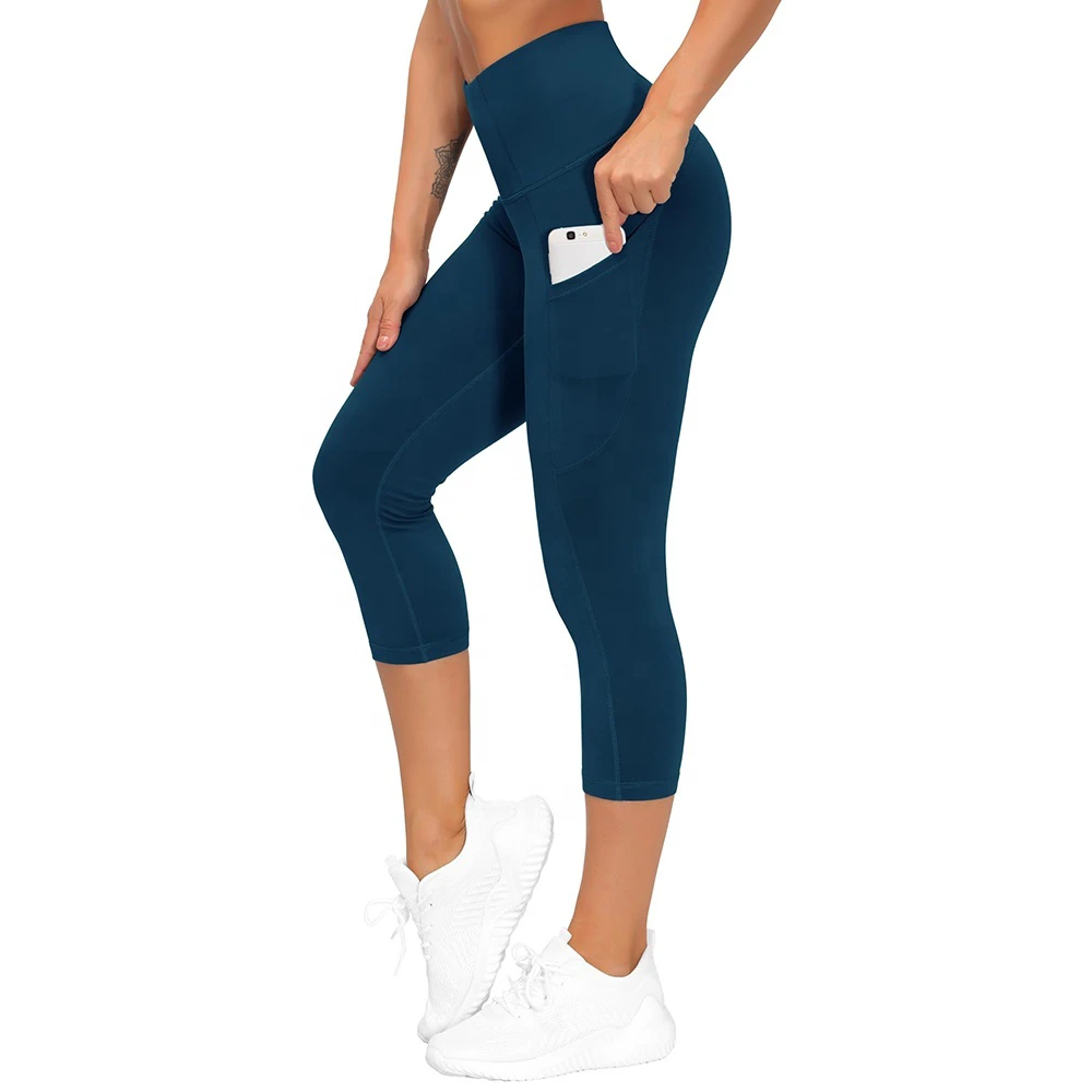 OEM Service Comfortable Mid Waist Custom Women's Leggings 100% Cotton Breathable Knee-Length Fleece Gym Sport Yoga Fitness