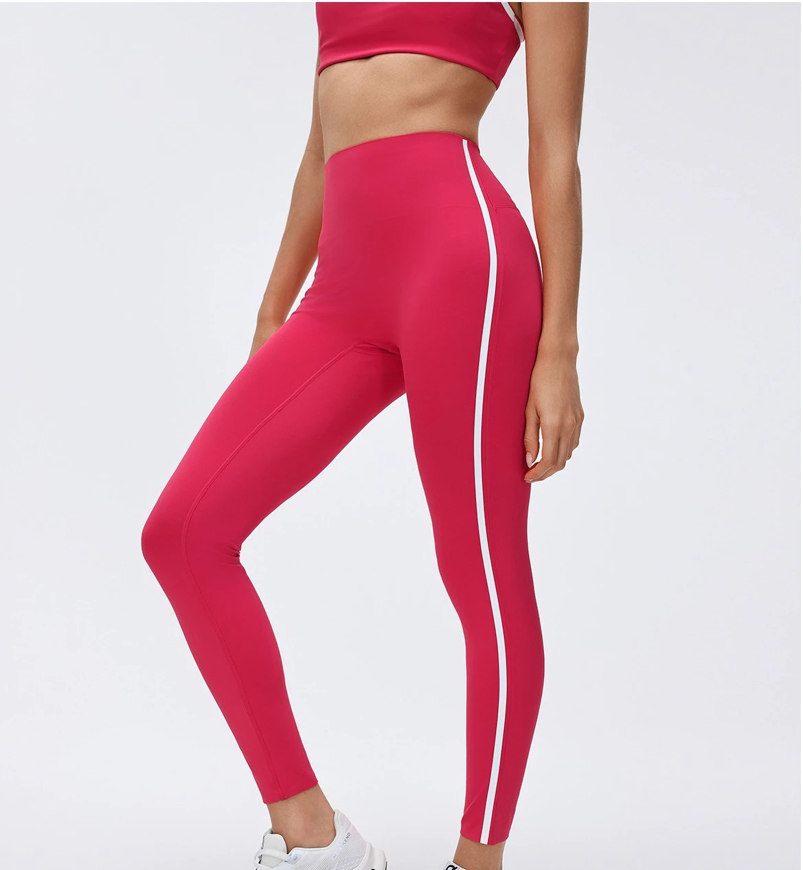 Womens High Waist Yoga Tight Pants with Side Stripe for Woman Breathable Polyester Spandex Ankle Length Sports Gym Leggings