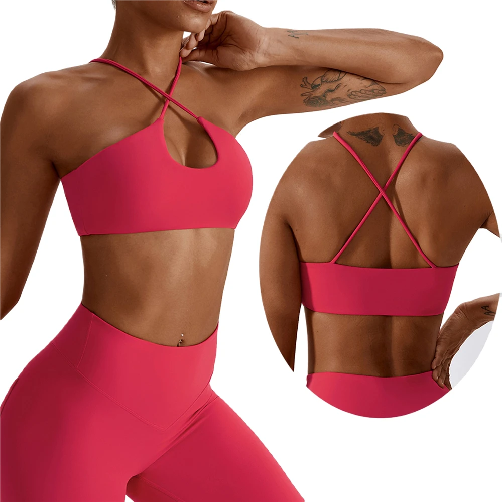 Custom Cross Straps Sports Bra Busty Padded Workout Clothes Ladies Gym Yoga Top for Women Run Quick Dry Exercise Bras