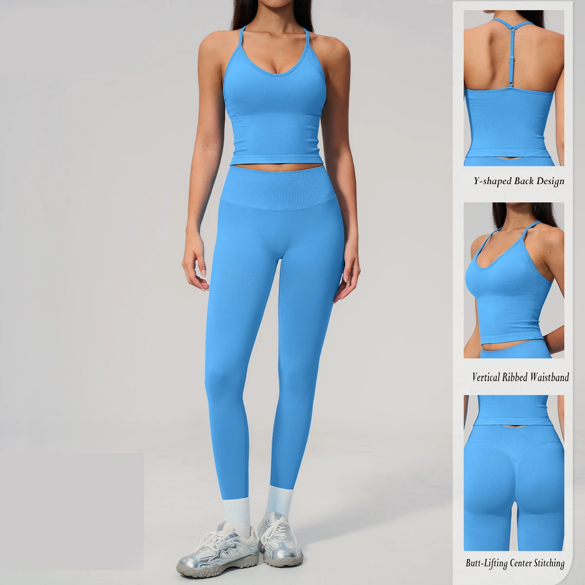 Custom Women Seamless Yoga Set Halter Neck High Waist Leggings Scrunch Butt Gym Wear 90% Nylon Spandex Fitness Activewear Sets