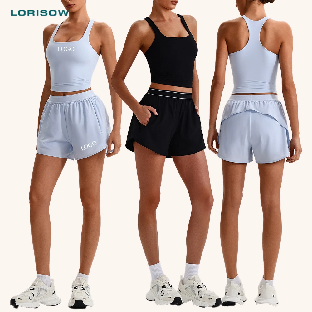 LORISOW Women's Gym Yoga Wear 2-Piece Set Casual Wholesale Sports Bra and Shorts with Breathable Pattern Both Side Pocket
