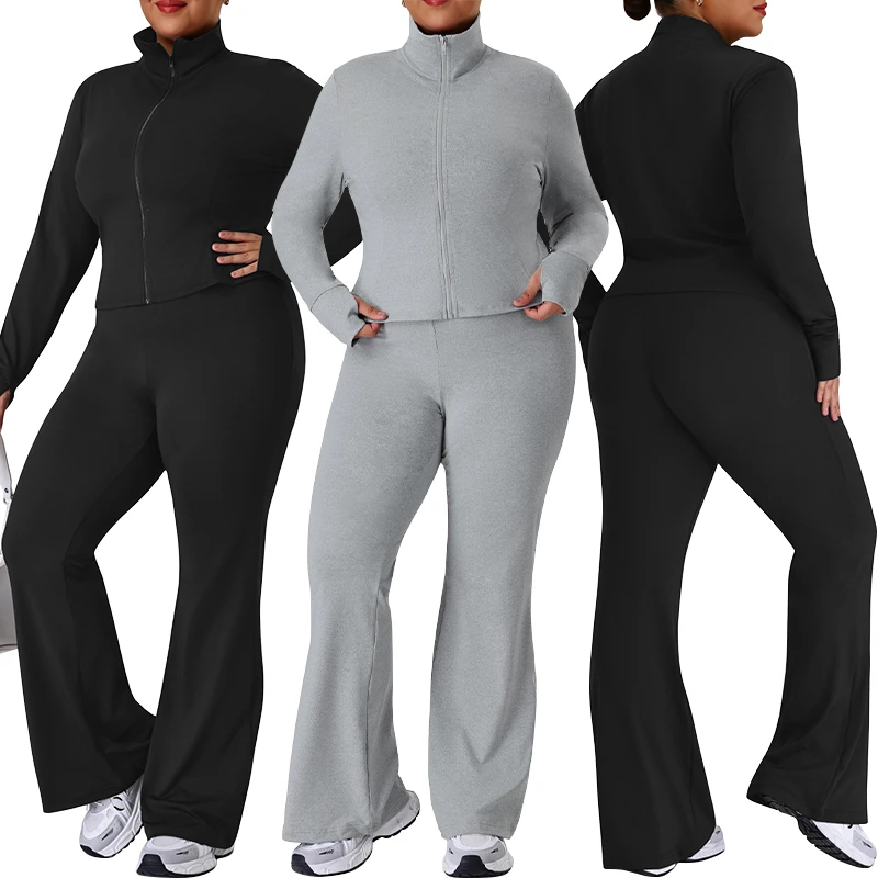 P02517 Plus Size Fitness Yoga Wear Set High Elastic Quick Dry Workout Clothing Running Sports Gym Fitness Set for Women
