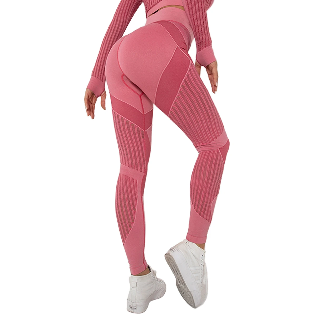 High Waist Color Block Mesh Seamless Leggings, Butt Lifting Stretch Gym Workout Yoga Pants