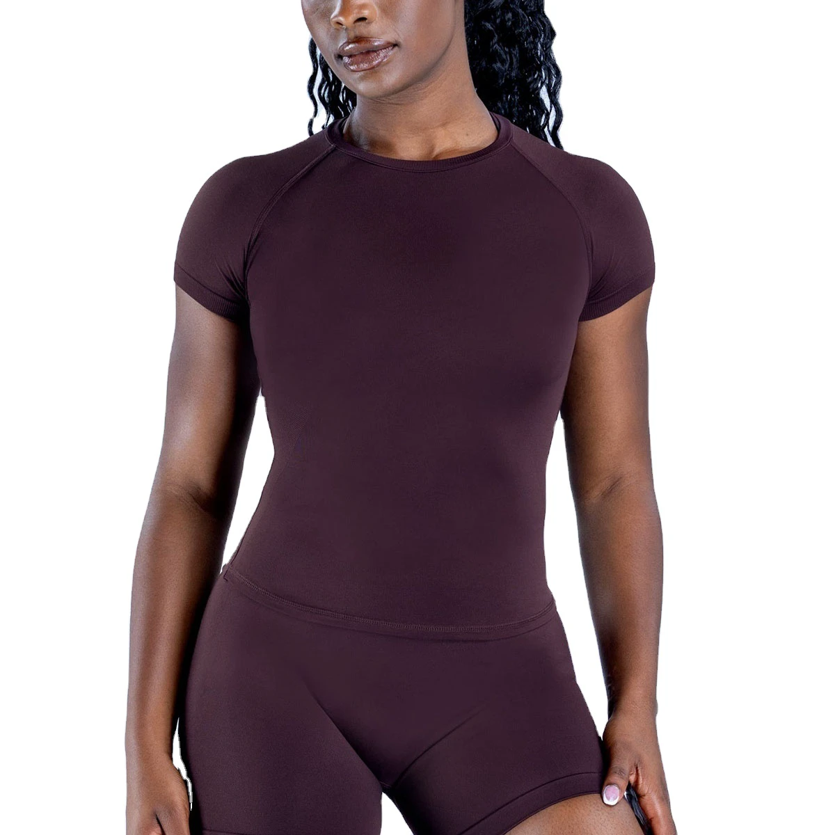 Women's Solid Breathable Stretchy Quick-Dry Set Seamless Fitness Yoga Short-Sleeve Top and Shorts Leggings Set