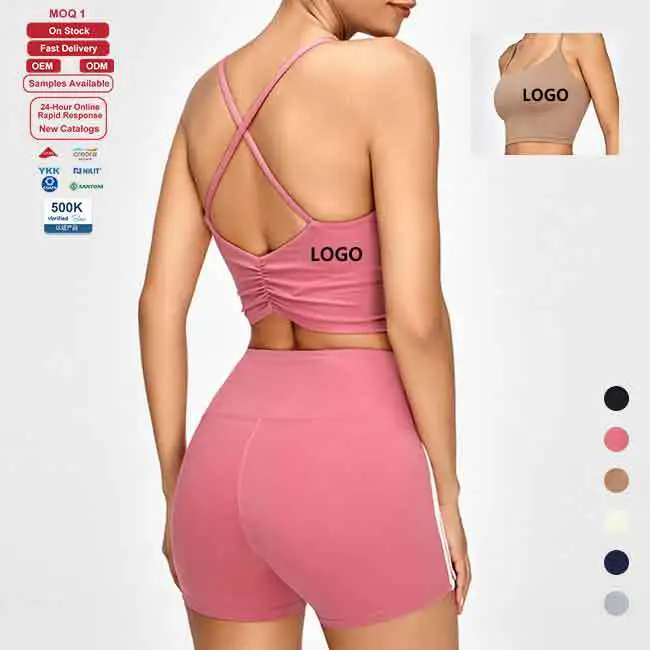 Custom Women Training Wear Yoga Gym Push up Running Bra Top High Support Cross Strap Quick Dry Solid Color Sports Underwear