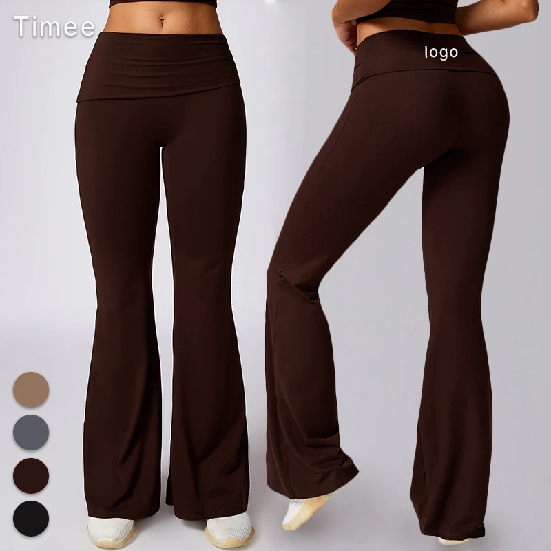 Casual Fitness Wide Leg Yoga Pants Wear Elastic High Waist Micro Cropped Pants Women Quick Dry Sports Tight Bell Bottoms