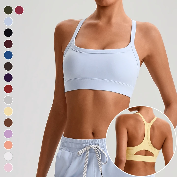 Women Lightweight Quick Dry Breathable Cross Back Front Sports Bra Removable Pads Shockproof Push Yoga Fitness High Support Bra