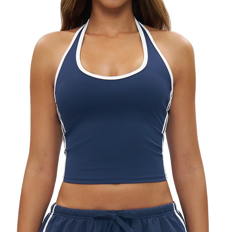 Cross Border Neck Back Yoga Vest with Contrasting Colors and Edging, Tight Fitting Yoga Top, Outdoor Fitness Sports Bra