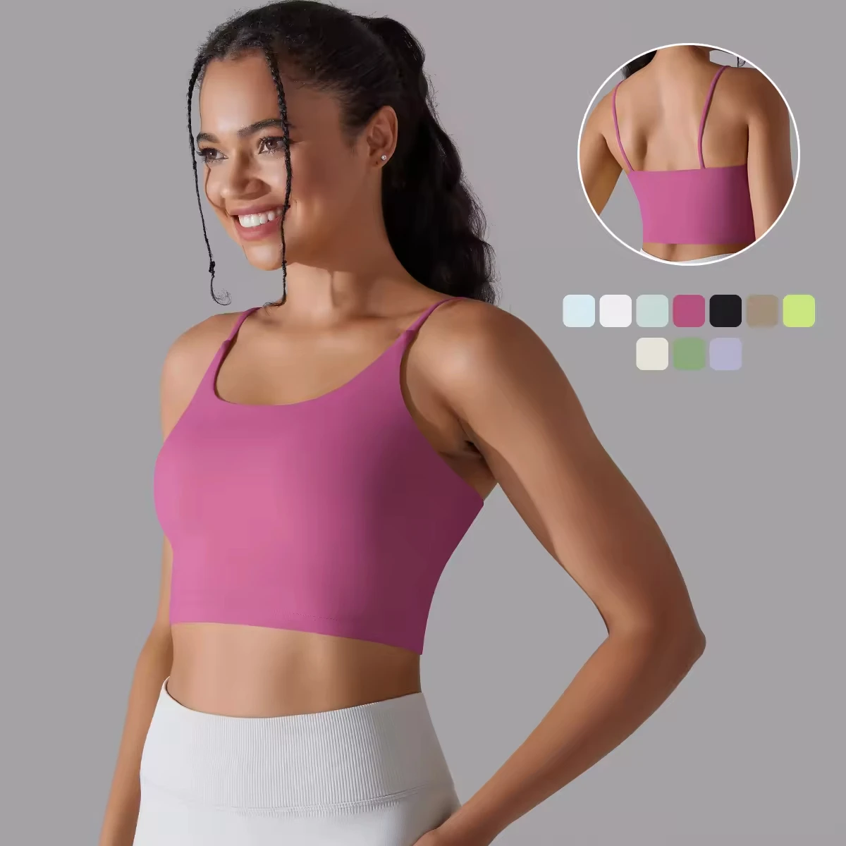 Ultra Soft Women's Sports Bra with Spaghetti Thin Strap Longline Gym Fitness Workout Yoga Bra Lightweight Seamless Padded Bra