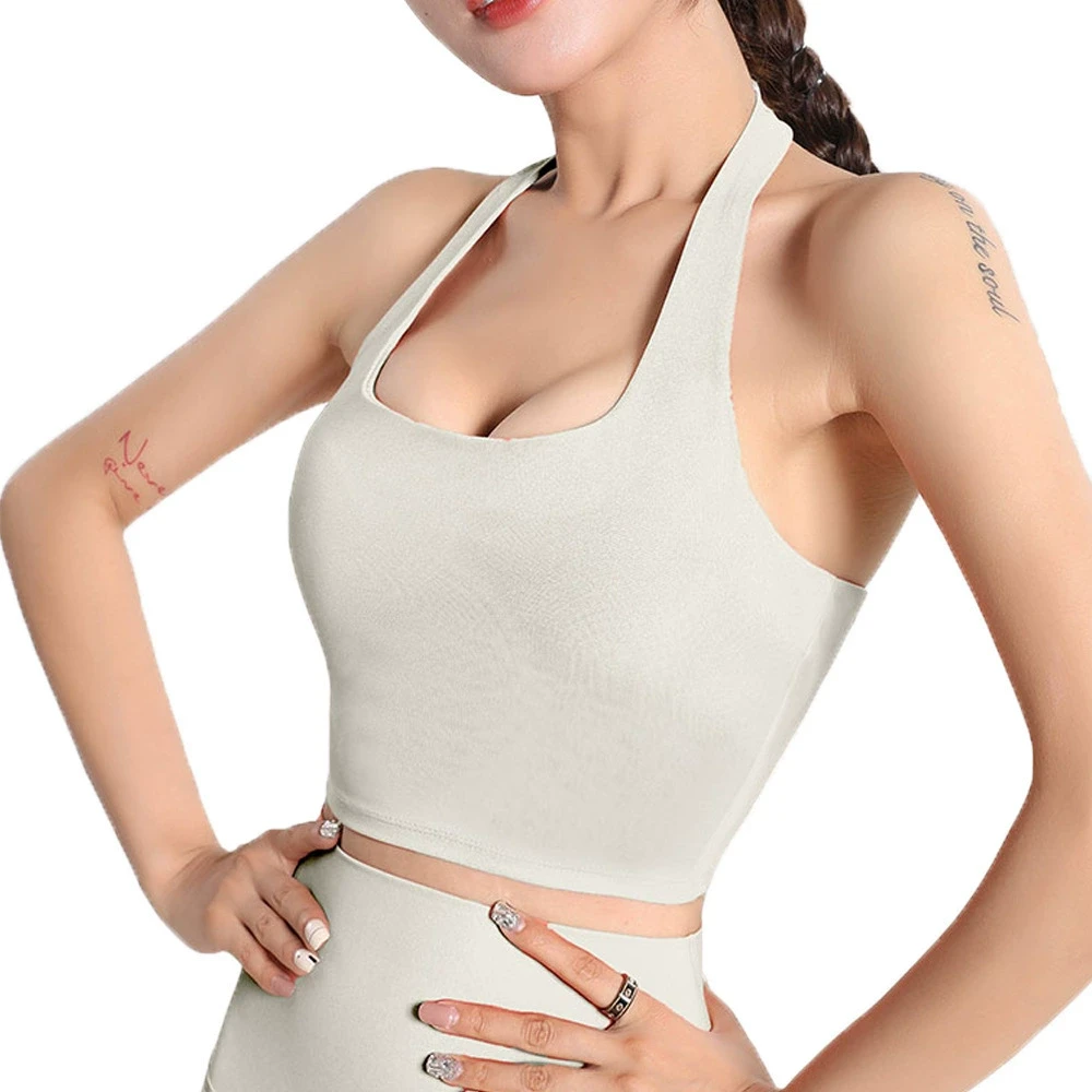 Halter Neck Sports Bra Quick-Drying Fitness Vest Shockproof Gathered Beauty Back Yoga Top for Women