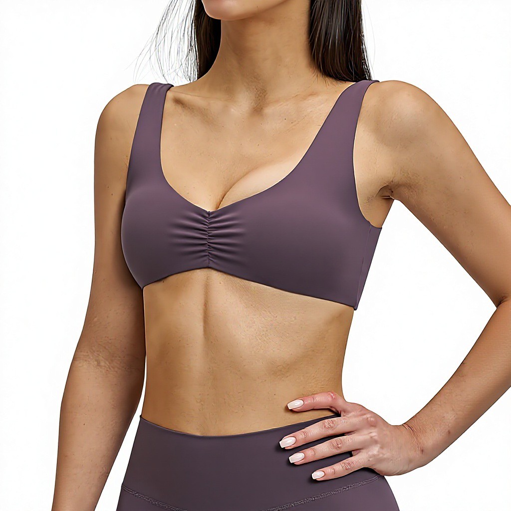 Brushed Breathable Lightweight High Support Yoga Sports Bra Removable Chest Pad Non-Adjustable Straps Front Women